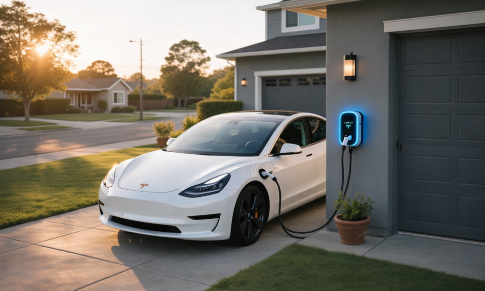 A setup of A tesla home charging.