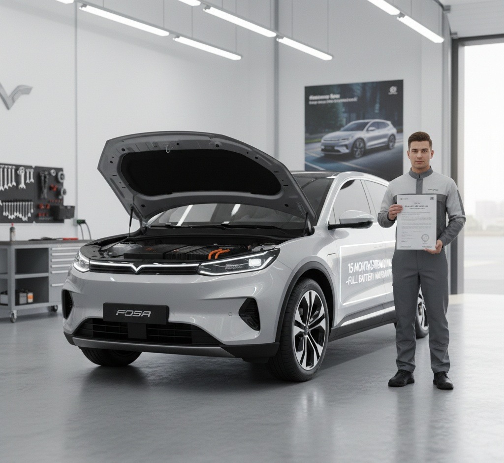 A person holding the warranty card of used electric SUV.